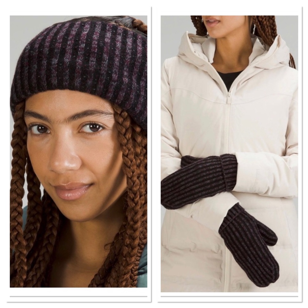 Lululemon Textured Fleece Lined Knit Ear Warmer & Mittens Set NWT